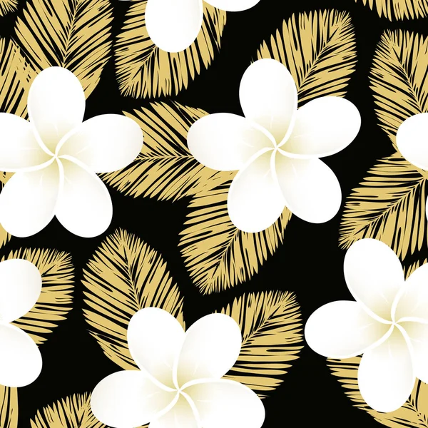 Patrón tropical vectorial sin fisuras. Plumeria, frangipani. Vector exótico playa fondo de pantalla patrón sin costuras . — Vector de stock