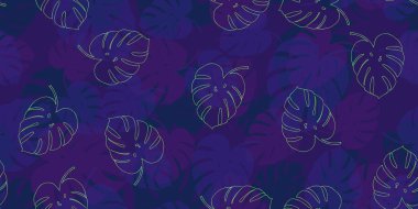Violet tropikal Monstera Dikişsiz vektör desen arka plan. Egzotik duvar kağıdı