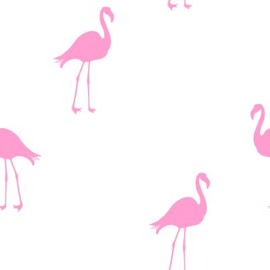Dikişsiz Flamingo desen vektör illüstrasyon. Pembe flamingolar desen beyaz arka plan. Yaz duvar kağıdı arka plan, karikatür vektör illüstrasyon.