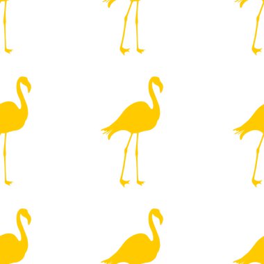 Dikişsiz Flamingo desen vektör illüstrasyon. Sarı flamingolar desen beyaz arka plan. Yaz duvar kağıdı arka plan, karikatür vektör illüstrasyon.