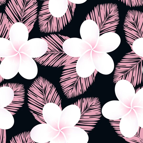 Patrón tropical vectorial sin fisuras. Plumeria, frangipani. Vector exótico playa fondo de pantalla patrón sin costuras . — Archivo Imágenes Vectoriales