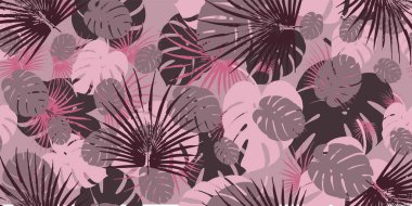 Renkli tropikal yeşillik mostera Dikişsiz vektör desen arka plan. Egzotik duvar kağıdı