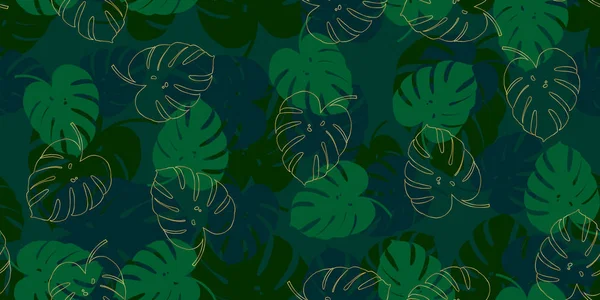 Tropical green monstera seamless vector pattern background. Exotic wallpaper — Stock Vector