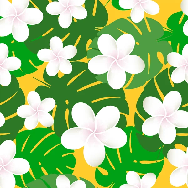 Naadloze vector tropische patroon. Plumeria, Frangipani. Exotische vector Strand wallpaper naadloze patroon. — Stockvector