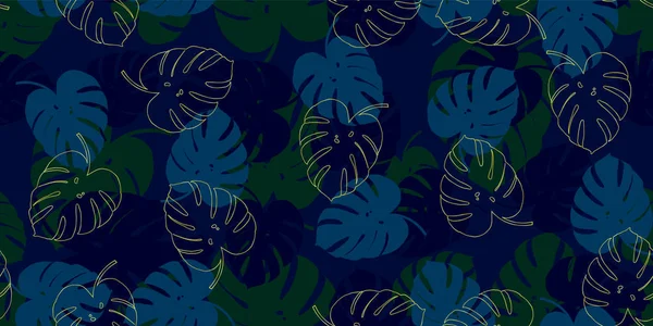 Monstera blå tropiska sömlösa vektor mönster bakgrund. Exotiska tapeter — Stock vektor