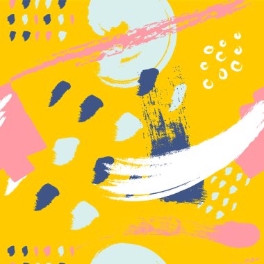 Sarı fırça Stokes Dikişsiz desen vektör arka plan. Soyut süs. Kuru fırça ile çizilmiş. Vektör Illustration.