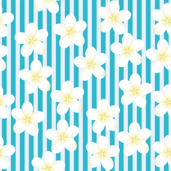 Seamless striped vector tropical pattern. Plumeria, frangipani. Exotic vector beach wallpaper seamless pattern. — Stock Vector