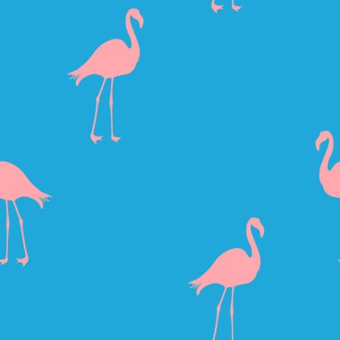Dikişsiz Flamingo desen vektör illüstrasyon. Neon flamingolar model mavi arka plan. Yaz duvar kağıdı arka plan, karikatür vektör illüstrasyon.