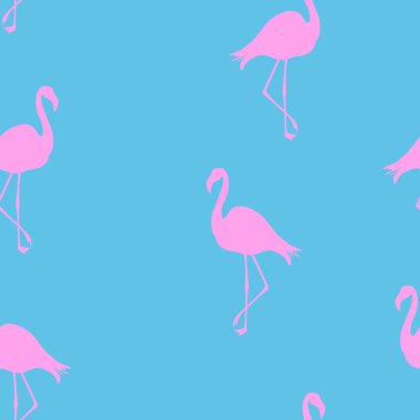 Dikişsiz Flamingo desen vektör illüstrasyon. Pembe flamingolar model mavi arka plan. Yaz duvar kağıdı arka plan, karikatür.