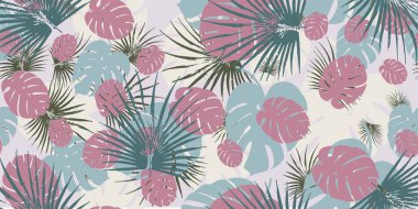 Monstera yeşillik arka plan ile Retro Monstera tropikal Dikişsiz vektör deseni. Egzotik duvar kağıdı