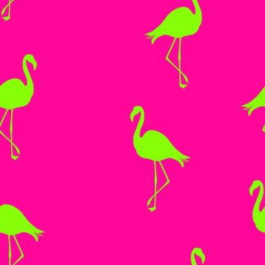 Dikişsiz Flamingo desen vektör illüstrasyon. Pembe flamingolar desen Neon Yeşil arka plan. Yaz duvar kağıdı arka plan, karikatür vektör illüstrasyon.
