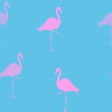 Dikişsiz Flamingo desen vektör illüstrasyon. Pembe flamingolar model mavi arka plan. Yaz duvar kağıdı arka plan, karikatür.