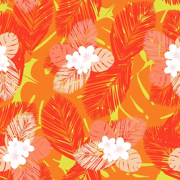 Patrón tropical vectorial sin fisuras. Plumeria, frangipani. Vector exótico playa fondo de pantalla patrón sin costuras . — Vector de stock