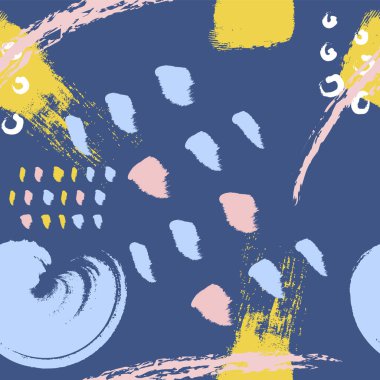 Mavi fırça, kusursuz desen vektör arka planını stokes. Soyut süs. Kuru fırça ile çizilmiş. Vektör çizimi.