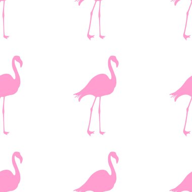 Dikişsiz Flamingo desen vektör illüstrasyon. Pembe flamingolar desen beyaz arka plan. Yaz duvar kağıdı arka plan, karikatür vektör illüstrasyon.