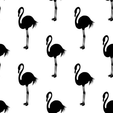Dikişsiz Flamingo desen vektör illüstrasyon. Siyah flamingolar deseni. Yaz duvar kağıdı arka plan, karikatür vektör illüstrasyon.