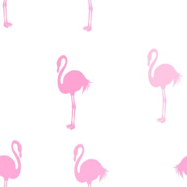 Dikişsiz Flamingo desen vektör illüstrasyon. Pembe flamingolar desen beyaz arka plan. Yaz duvar kağıdı arka plan, karikatür vektör illüstrasyon.