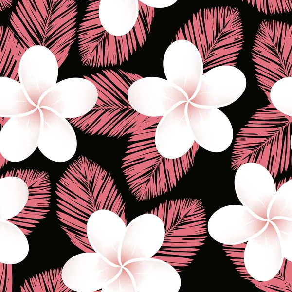 Dikişsiz vektör tropikal desen. Plumeria, Frangipani. Egzotik vektör plaj duvar kağıdı Dikişsiz desen.