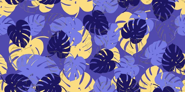 Exotique violet tropical monstera sans couture motif vectoriel fond. Papier peint exotique — Image vectorielle