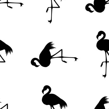 Dikişsiz Flamingo desen vektör illüstrasyon. Siyah flamingolar deseni. Yaz duvar kağıdı arka plan, karikatür vektör illüstrasyon.