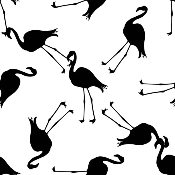 Ilustração vetorial de padrão de flamingo sem costura. Padrão de flamingos negros. Fundo de papel de parede de verão, ilustração do vetor dos desenhos animados . —  Vetores de Stock