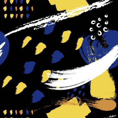 Siyah fırça, kusursuz desen vektör arka planını stokes. Soyut süs. Kuru fırça ile çizilmiş. Vektör çizimi.