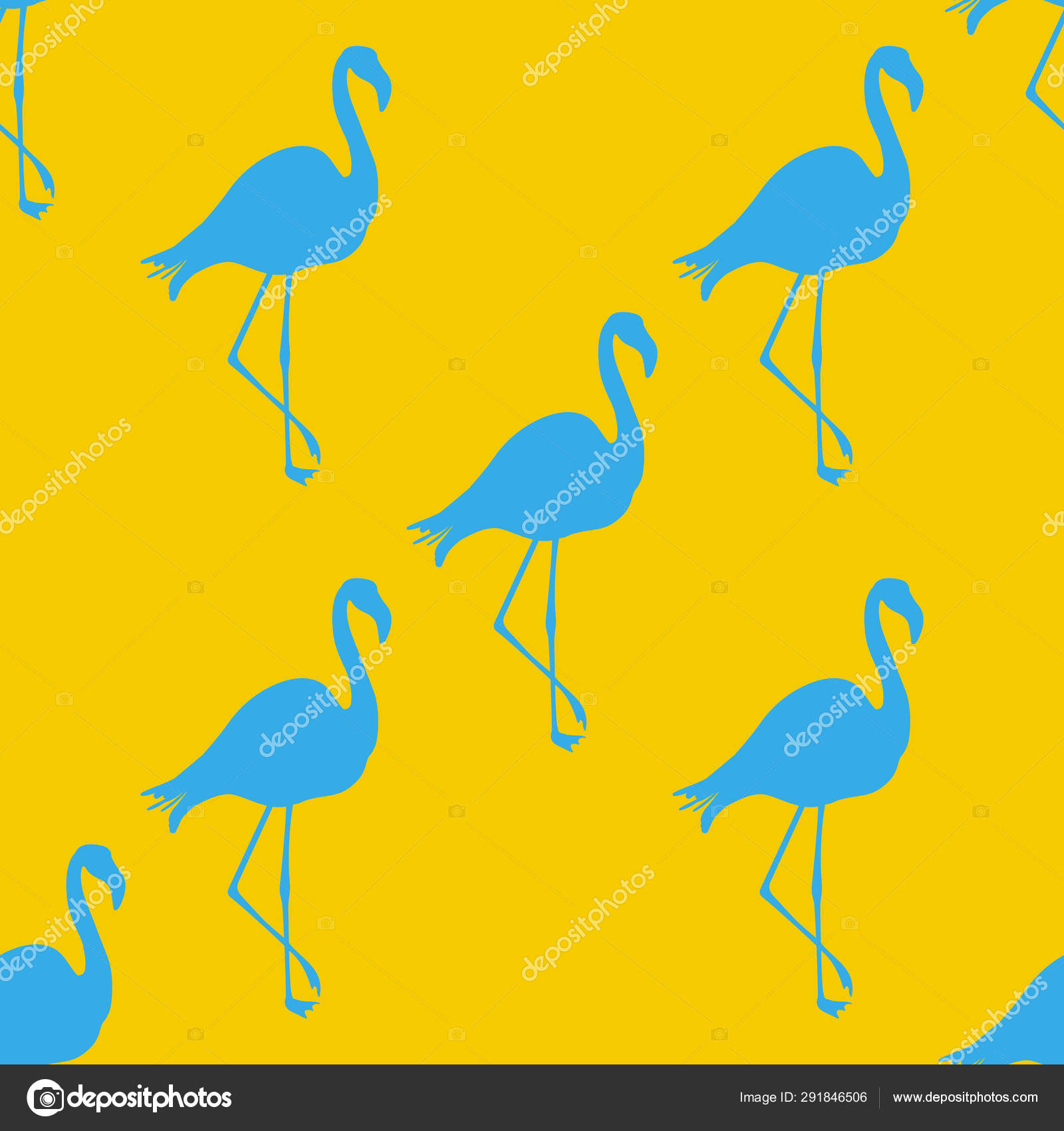 Seamless Flamingo Pattern Vector Illustration Blue Flamingos Pattern Yellow Background Summer Wallpaper Background Cartoon Vector Illustration Stock Vector C Olenashevchenko