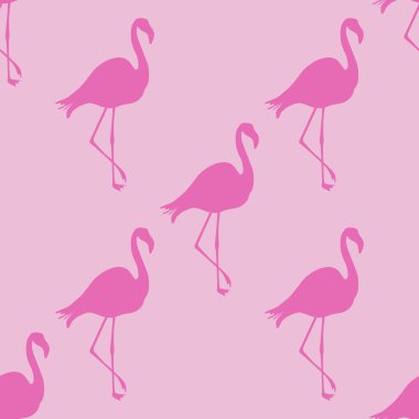 Dikişsiz Flamingo desen vektör illüstrasyon. Pembe flamingolar desen pembe arka plan. Yaz duvar kağıdı arka plan, karikatür vektör illüstrasyon.