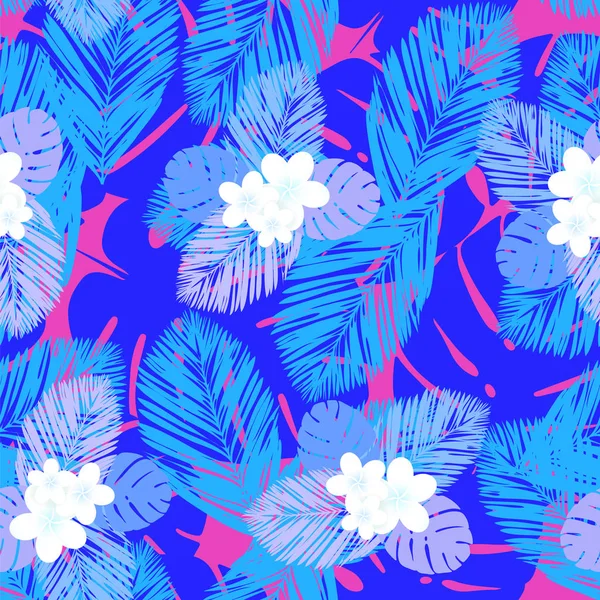 Patrón tropical vectorial sin fisuras. Plumeria, frangipani. Vector exótico playa fondo de pantalla patrón sin costuras . — Vector de stock