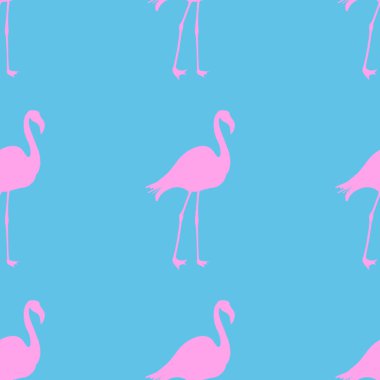 Dikişsiz Flamingo desen vektör illüstrasyon. Pembe flamingolar model mavi arka plan. Yaz duvar kağıdı arka plan, karikatür.