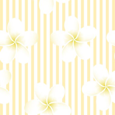Pastel çizgili vektör tropikal desen. Plumeria, frangipani. Egzotik vektör plaj duvar kağıdı dikişsiz desen.