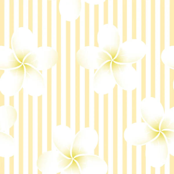 Pastel rayado patrón tropical vector. Plumeria, frangipani. Vector exótico playa fondo de pantalla patrón sin costuras . — Archivo Imágenes Vectoriales