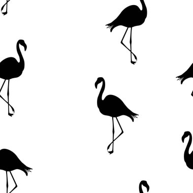 Dikişsiz Flamingo desen vektör illüstrasyon. Siyah flamingolar deseni. Yaz duvar kağıdı arka plan, karikatür vektör illüstrasyon.