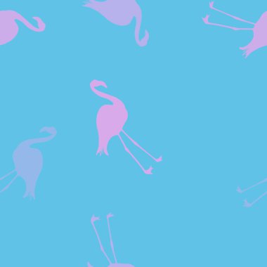 Dikişsiz Flamingo desen vektör illüstrasyon. Pembe flamingolar model mavi arka plan. Yaz duvar kağıdı arka plan, karikatür.
