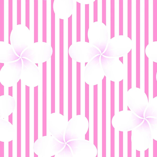 Rosa rayas vector tropical patrón sin costuras. Plumeria, frangipani. Vector exótico playa fondo de pantalla patrón sin costuras . — Vector de stock