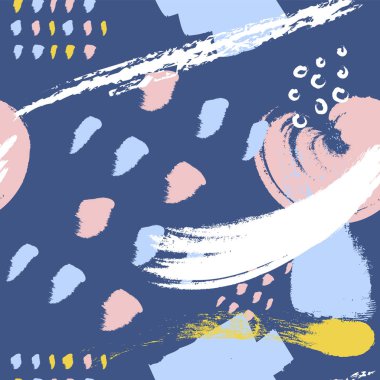 Mavi fırça, kusursuz desen vektör arka planını stokes. Soyut süs. Kuru fırça ile çizilmiş. Vektör çizimi.