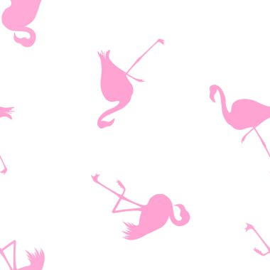 Dikişsiz Flamingo desen vektör illüstrasyon. Pembe flamingolar desen beyaz arka plan. Yaz duvar kağıdı arka plan, karikatür vektör illüstrasyon.