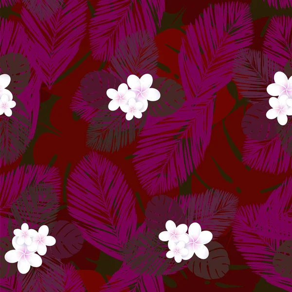 Patrón tropical vectorial sin fisuras. Plumeria, frangipani. Vector exótico playa fondo de pantalla patrón sin costuras . — Archivo Imágenes Vectoriales