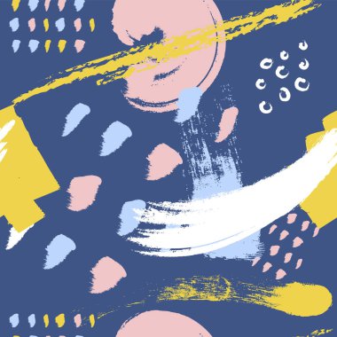 Mavi fırça, kusursuz desen vektör arka planını stokes. Soyut süs. Kuru fırça ile çizilmiş. Vektör çizimi.