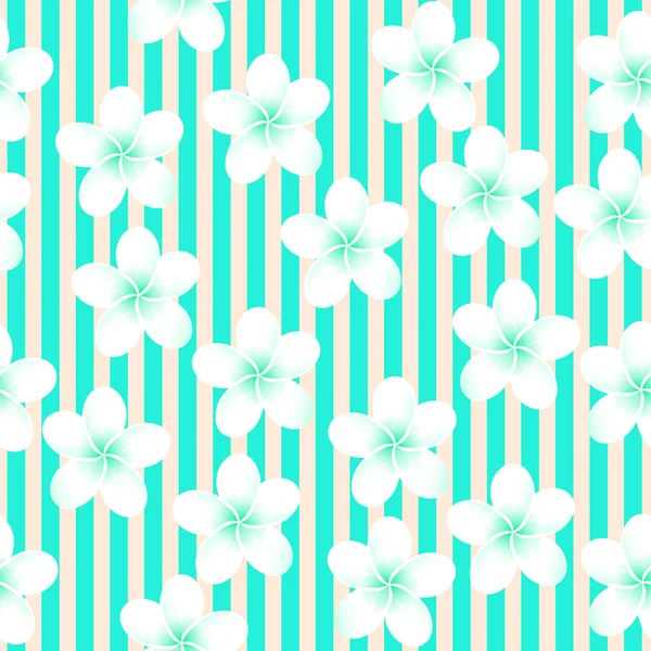 Renkli çizgili vektör tropikal Dikişsiz desen. Plumeria, Frangipani. Egzotik vektör plaj duvar kağıdı Dikişsiz desen.