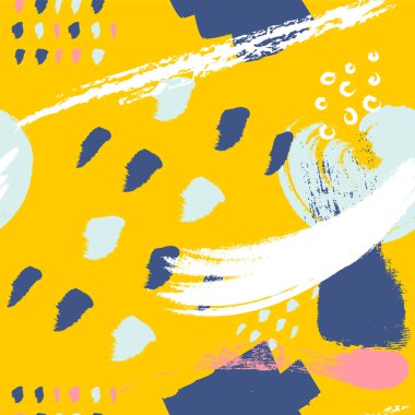 Sarı fırça Stokes Dikişsiz desen vektör arka plan. Soyut süs. Kuru fırça ile çizilmiş. Vektör Illustration.