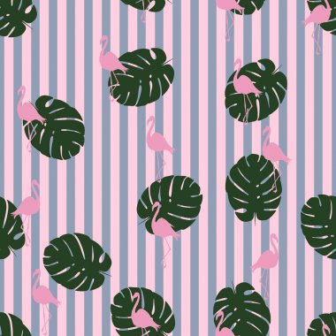 Dikişsiz çizgili vektör tropikal desen. Plumeria, Frangipani. Egzotik vektör plaj duvar kağıdı Dikişsiz desen.