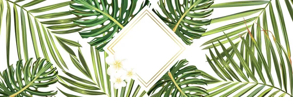 Fondo tropical. Fondo de pantalla de flores y palma. Ilustración de la selva vectorial. Banner de fondo tropical verde — Vector de stock