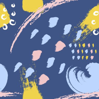 Mavi fırça, kusursuz desen vektör arka planını stokes. Soyut süs. Kuru fırça ile çizilmiş. Vektör çizimi.