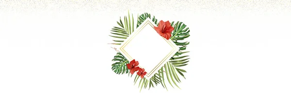 Plage tropicale. Fond de palmier jungle florale. Illustration tropique vectorielle. Bannière plage tropicale verte — Image vectorielle
