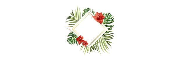 Plage tropicale. Fond de palmier jungle florale. Illustration tropique vectorielle. Bannière plage tropicale verte — Image vectorielle