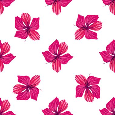 Hibiscus deseni. Tropik palmiye yaprağı. Kusursuz arkaplan