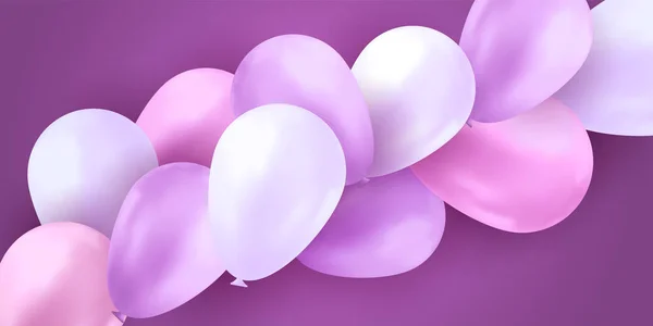 Cumpleaños de fiesta de globos. Colorido vector bandera realista. Folleto de regalo, póster globos . — Archivo Imágenes Vectoriales