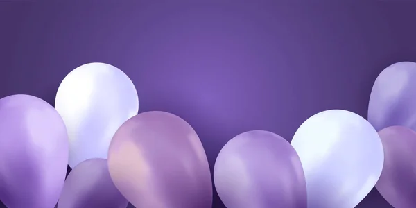气球天空。派对背景。五颜六色的写实传单。生日矢量横幅。明亮的气球. — 图库矢量图片