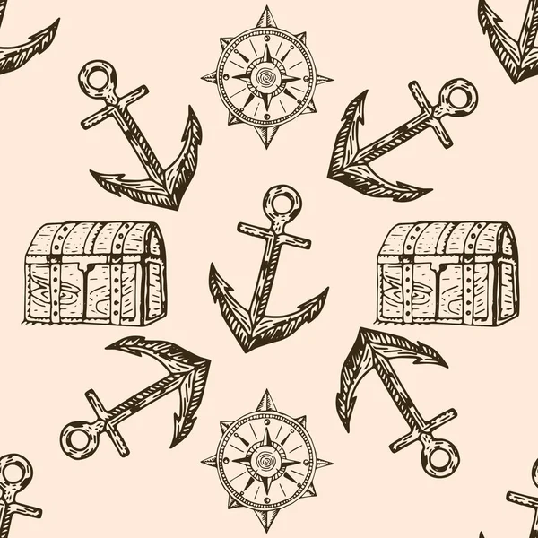 Los piratas mapean el patrón de garabatos. Fondo y texturas dibujadas a mano sin costuras . — Vector de stock